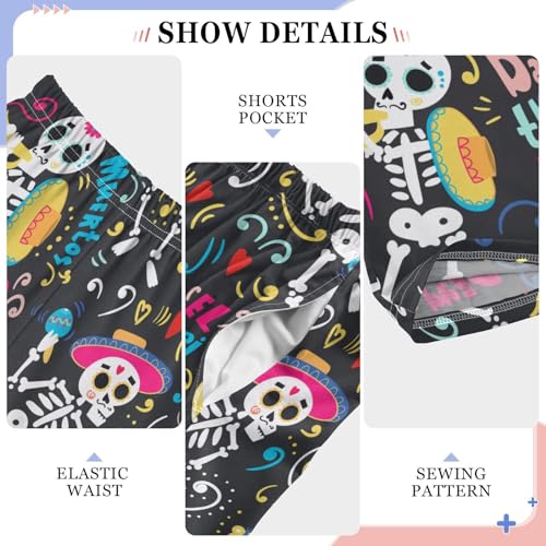 ZZXXB Skeleton Day of The Dead Boys Long Pants Soft Trousers Elastic Waist Kids Lounge Bottoms with Pockets S-XL4