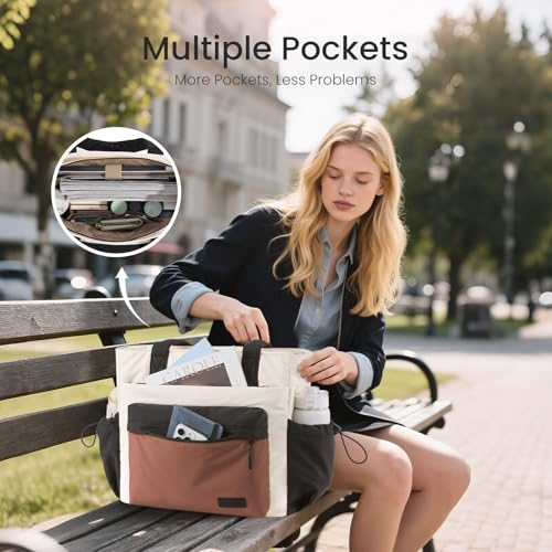 Image of LOVEVOOK Tote Bag for Women, 15.6 inch Laptop Work Bag with Cup Holder | 15.6 inch Padded Laptop Compartment Lightweight Puffer Design Multiple Organized Pockets Work, Travel & Everyday Ready