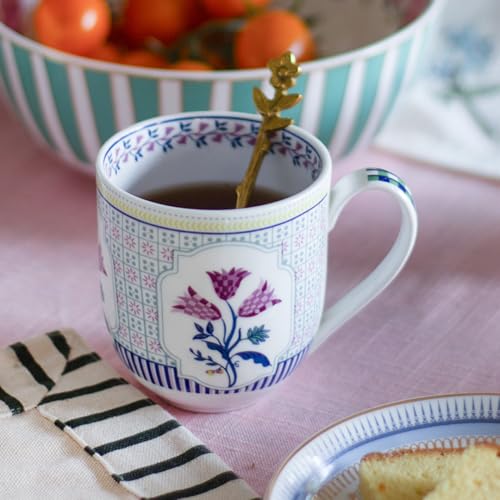 Image of Clay Craft x Magique by The Wishing Chair : Bouquet Tulip Garden Coffee Mugs Set of 6 - 250 ml Fine Ceramic Tea Cups | Lightweight Floral Bone China Mugs | Microwave & Dishwasher Safe | Daily Use