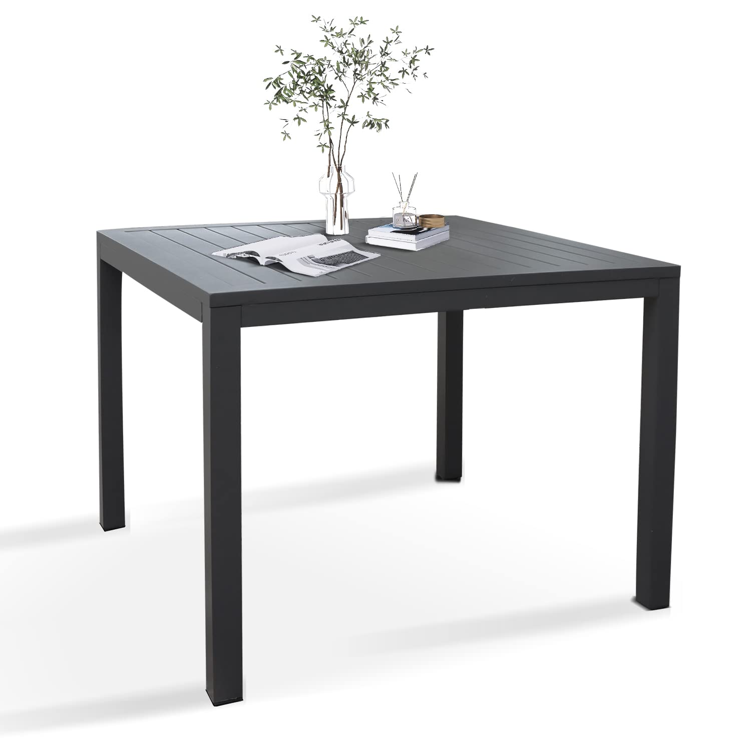 KAIDYSENY 36 Inch Aluminum Outdoor Dining Table - Square Patio Table for 4-Person, Weather-Resistant Dining Table Furniture for Lawn Backyard Garden