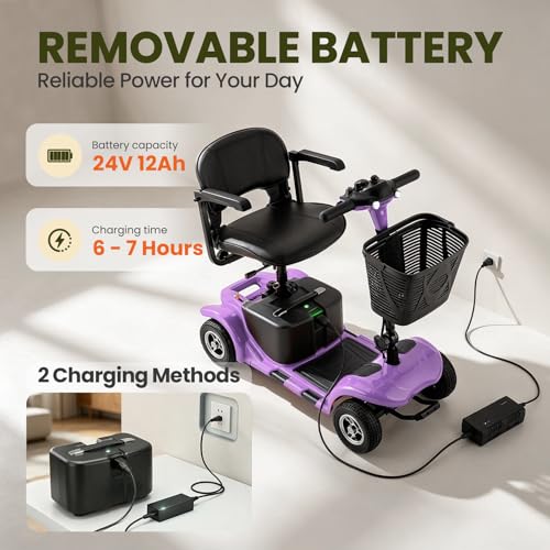 Image of Mobility Scooter for Adults, Senior, 4 Wheels Electric Powered Chargeable Device for Travel, Lightweight Mobility Scooter with LED Headlights and Basket, Charger Included