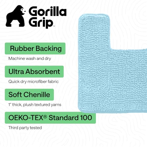 Image of Gorilla Grip Shaggy Chenille Square U-Shape Contoured Mat for Base of Toilet, 22.5x19.5 Size, Machine Wash and Dry, Soft Plush Absorbent Contour Carpet Mats for Bathroom Toilets, Sky Blue