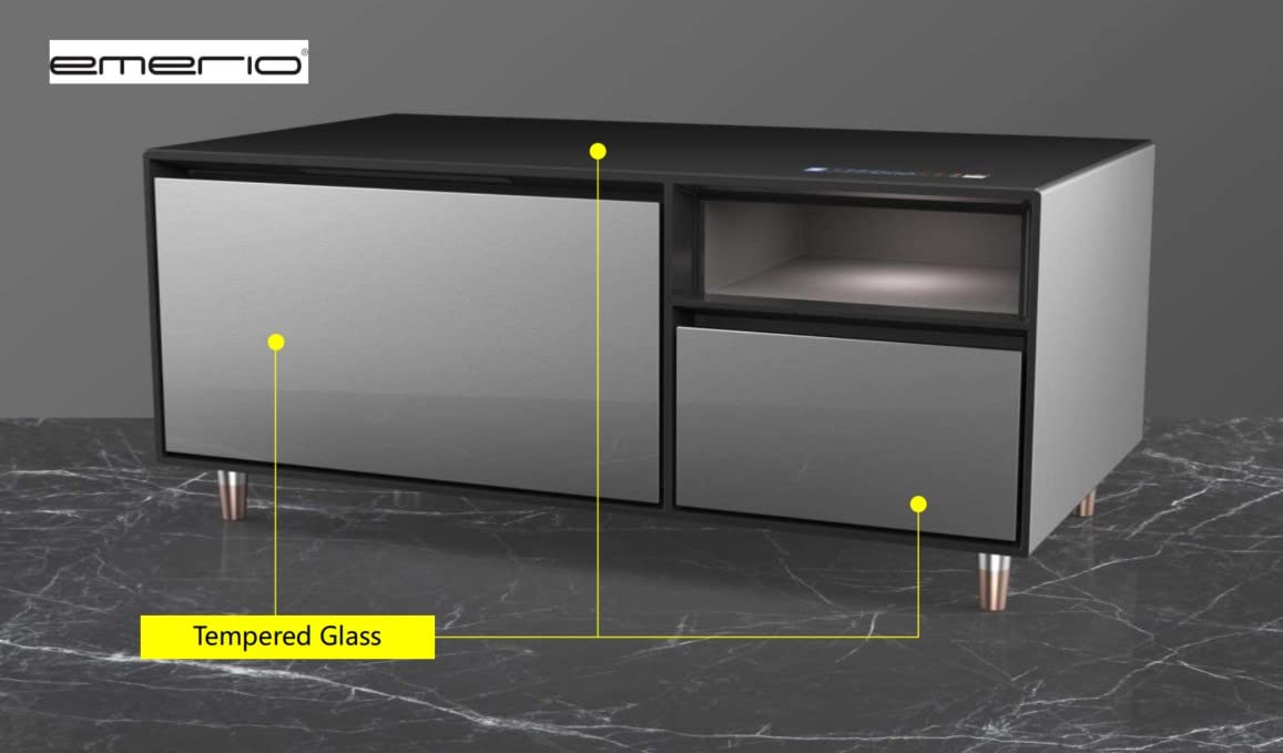 Emerio MusicFridge Getränkekühler 68L Gefrierfach 14L Soundbar Bluetooth USB USB-C Lounge-Tisch