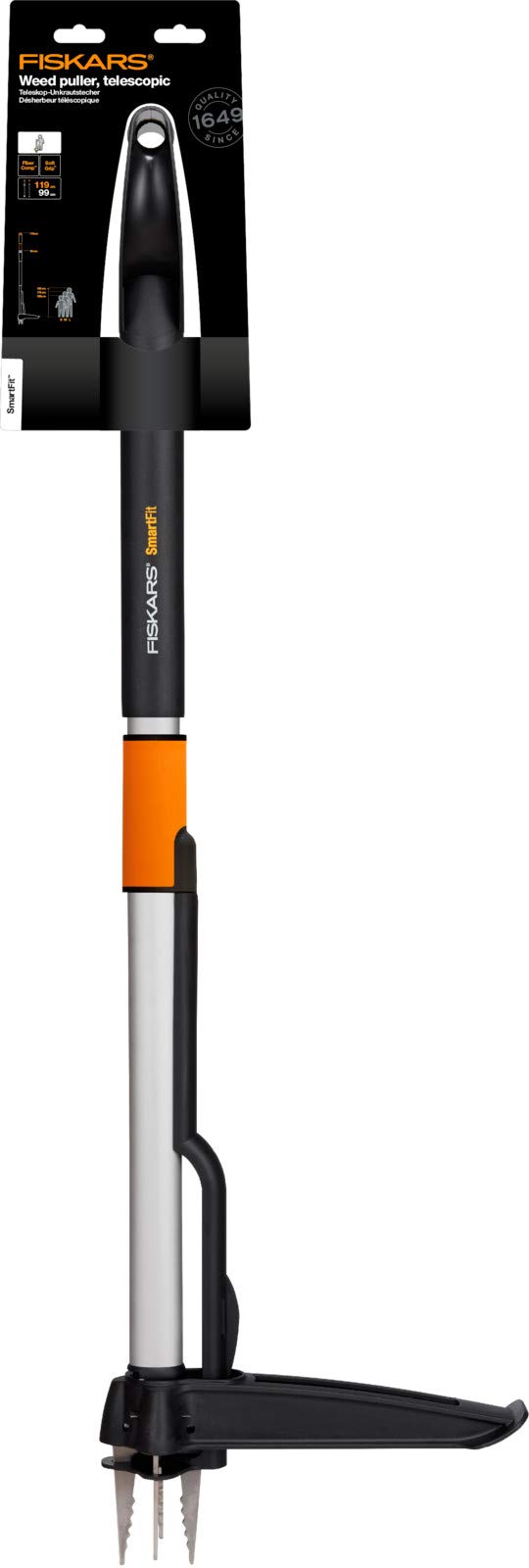 Fiskars SmartFit Estirpatore telescopico, Asta in acciaio inossidabile, Nero/Arancione, 1-1.19 m