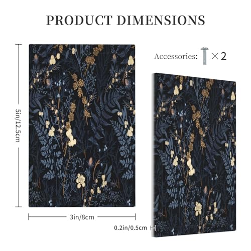 Decorative Switch Plate Covers Rustic Navy Dark Blue Leaves Golden Floral 1 Gang No Device Single Blank Outlet Covers Wall Plate Light Switch Cover Plate for Bedroom Home Decor