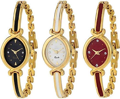 Radhe Creation Combo Pack 3 Designer Stylish White-Black Dial Golden Bangle Watch Watch - for Girls