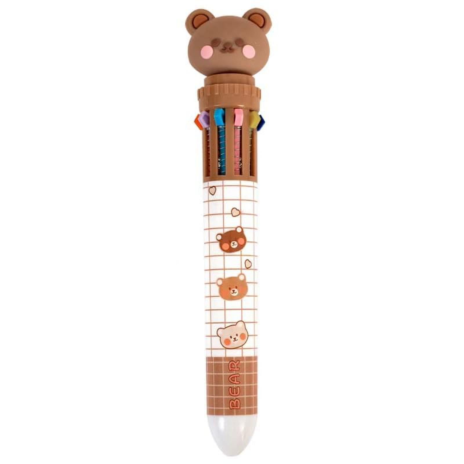 Tustao Brown Cartoon Bear Polychrome Color Retractable Ballpoint Pen, Kawaii Cute Multicolor Pens For School Office Student Supply Pens and Refills