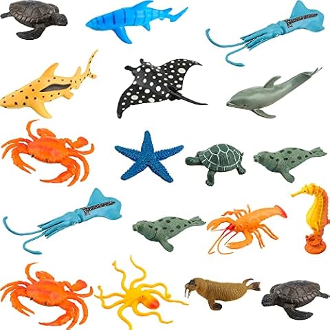 SGBETTER 18 Pieces Sea Ocean Animals Toys Realistic Sea Creatures Figures Underwater Sea Animal Beluga Whale Sharks Dolphin Octopus for Baby Shower Bathtub Toy Children Education Cover