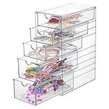 5-Drawers Plastic Storage Organizer, Clear Hair Accessories Organizer with Large Capacity for Bathroom, Dresser, Cosmetic Hair Tie Container for Girls Women