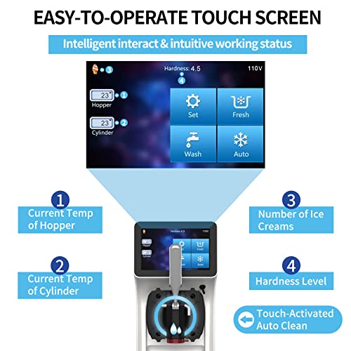 Bzd Commercial Ice Cream Maker Machine - 1000W Single Flavor Soft Serve 110V Ice Cream Machine 2.7 To 4 Gallons Per Hour Touch Lcd Display & Auto Clean, The Ideal Ice Cream Machine For Home Bars Restaurants #TOP4