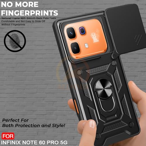 Image of Armor Bumper Back Cover Case for Infinix Note 60 Pro 5G | Rotating Camera Cover, Ring Holder & Kickstand | Heavy Duty & 360 Degree Protection Infinix Note 60 Pro 5G Back Cover (Black)