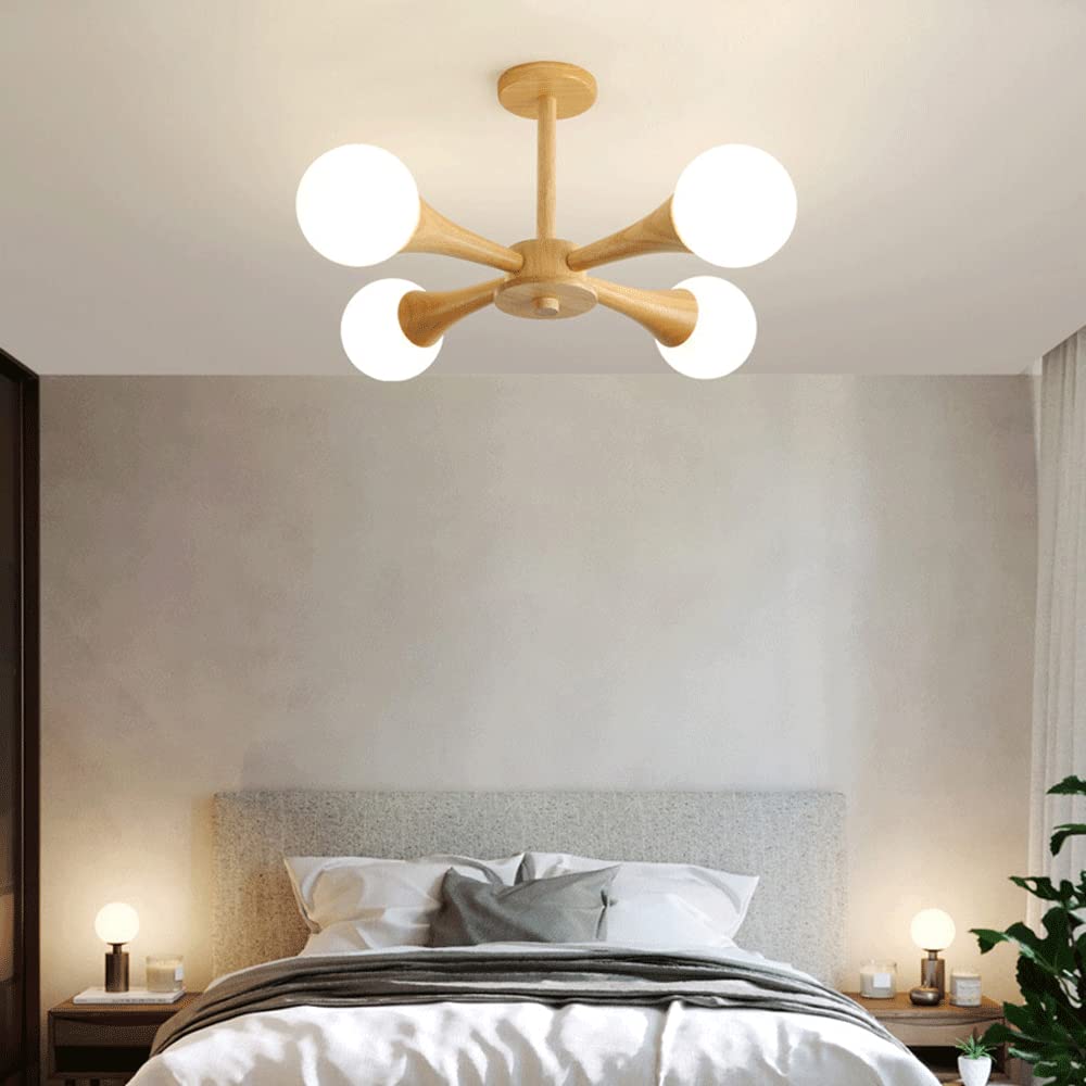 Żyrandol sufitowy LED do kuchni, drewniany, montowany na powierzchni, nowoczesny Sputnik, lampa Magic Bean Molecule do sypialni, salonu, domu w stylu rustykalnym