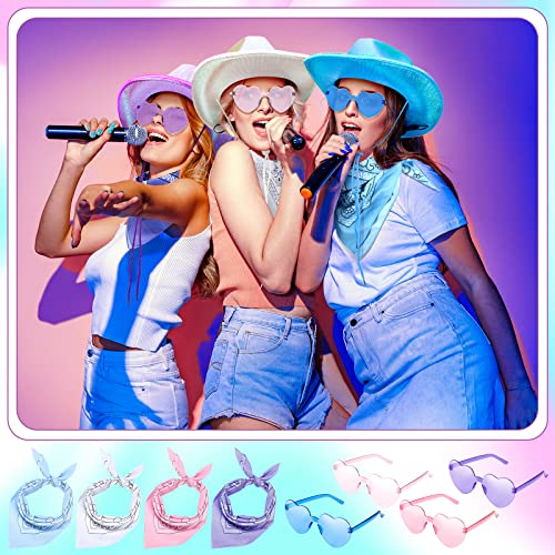 Hercicy 4 Set Light Up Holographic Space Cowgirl Hat Led Cowboy Hat Heart Shape Glasses Transparent Rimless Sunglasses Paisley Cotton Bandanas For Women Men Christmas Party Favors Cosplay Costume Accessories thumb #4