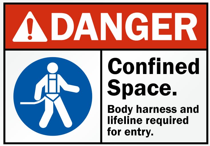 Danger confined space signage board, PVC Waterproof sticker fixed on Foam board with double side tape