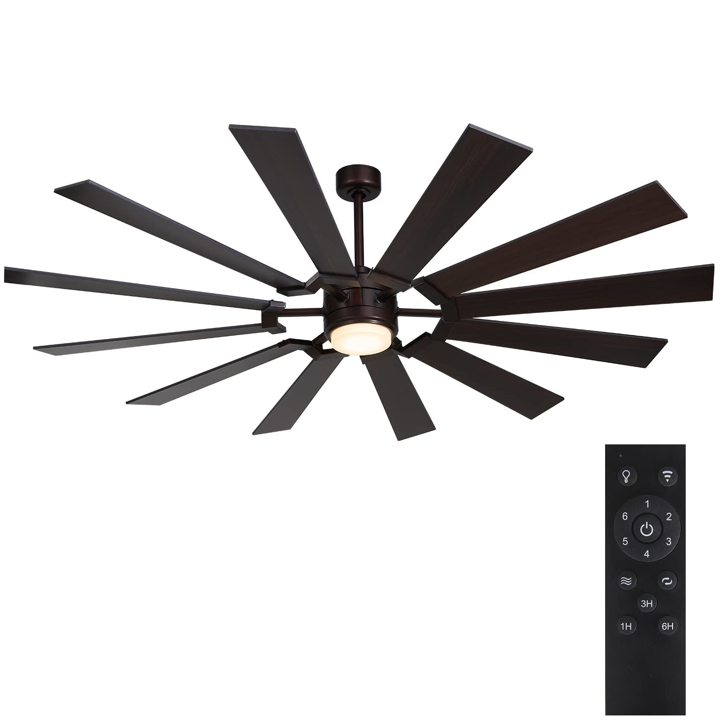 Photo 1 of 72 Inch 12 Blades Indoor Ceiling Fan with Light and Remote, Reversible DC Silent Motor, 110V ETL Listed for Living Room, Dining Room, Bedroom, Basement, Kitchen, Oil-Rubbed Bronze