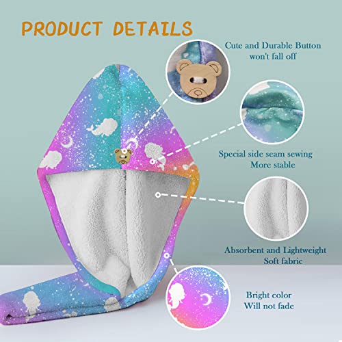 2 Pack Hair Towel Wraps For Kids Girls, Microfiber Hair Towel Mermaid Rapid Drying Towel With Button For Hair Turbans For Wet Hair Head Towels Wrap Twisty Anti Frizz Towel For Kids Women Girls #TOP1