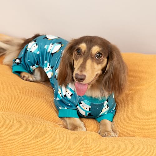 Image of Fitwarm Cute Penguin Dog Pajamas, Dog Winter Clothes for Small Dogs Girl Boy, Cozy Dog Onesie, Soft Pet Jammies, Doggy Apparel, Teal Blue, XXL
