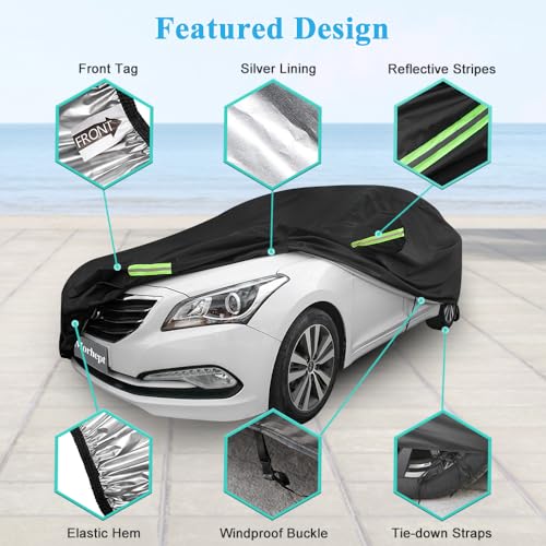 Morhept BZ-BK-3XL Car Cover Waterproof All Weather For Automobiles, Outdoor Indoor Full Exterior Sedan Covers Black thumb #3