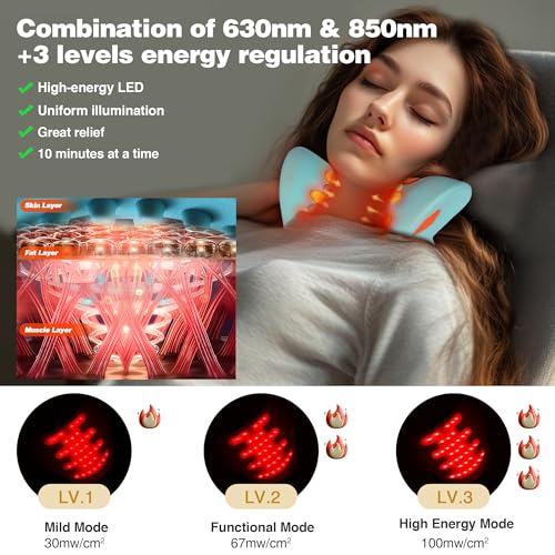 heated neck pillow red light therapy for neck pain relief portable neck stretcher pillow with heating pad shoulder relaxer for muscle relax tension relief