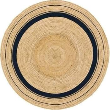 Ripaz Vogue -Jute Rug Natural With Black Border Hand Woven Round Rug, Natural (180 X 180 Cm Round