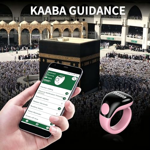 Image of Smart Tasbih Zikr Ring,Adjustable(18 /20 /22mm) Muslim Digital Azan Alarm Clock Counter,APP Support Digital Counter Prayer Reminder Rings, Waterproof 5 Digit Finger Counter for Muslims(Pink)