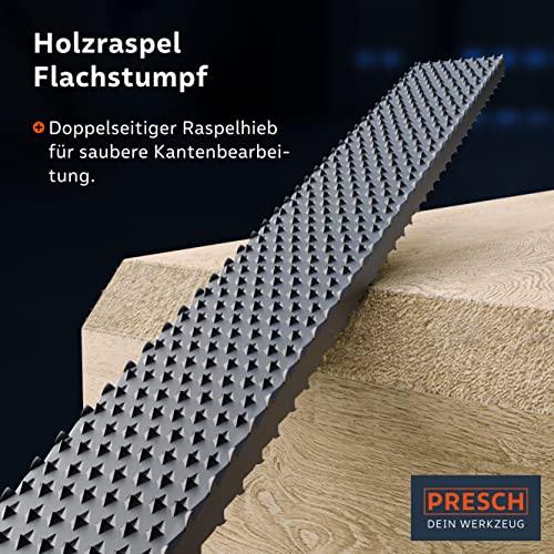 PRESCH Holzraspel Set 3tlg. - Hochwertiges Holzfeilen Set inkl. Flachstumpfraspel, Halbrund- und Rundraspel - Profi Hieb 2 Feilenset mit 200mm für Holz