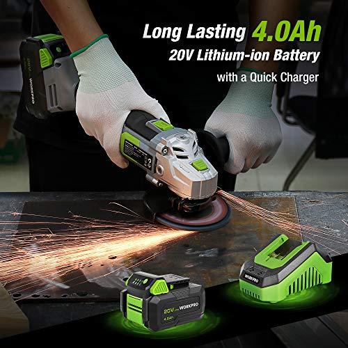 WORKPRO 20 V Cordless Angle Grinder 125 mm, 7500 RPM, 4.0 Ah Lithium-ion Battery and Fast Charger, 5 PCS Cutting Wheels Included - Image 3