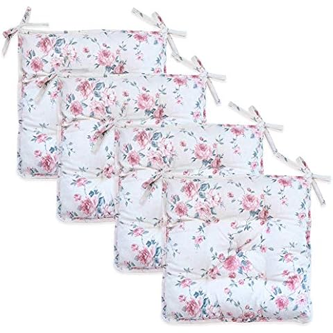 TEXTILE4HOME T4H Juego de Cuatro Cojines Cuadrados para Silla Bella Rosas Cover