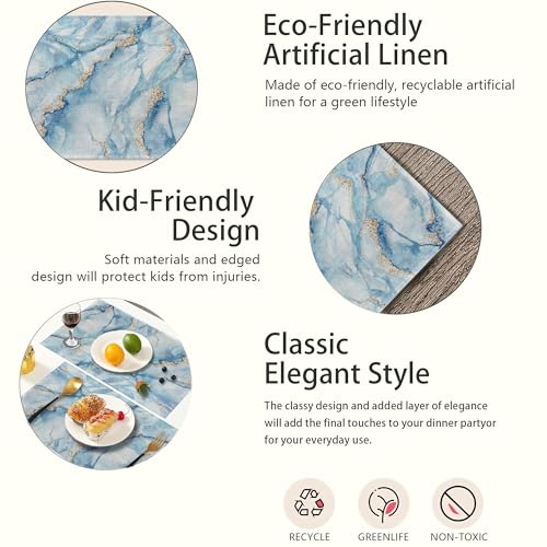 Set de table marbre bleu lavable et antidérapant cuisine et fête - 3