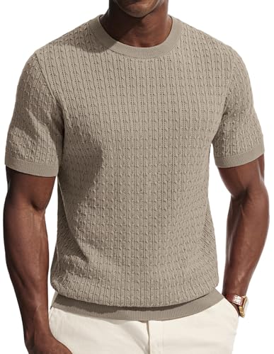 PJ PAUL JONES T Shirt Herren Kurzarm Casual Sommer Strick Tshirt mit Rundhals Khaki XL