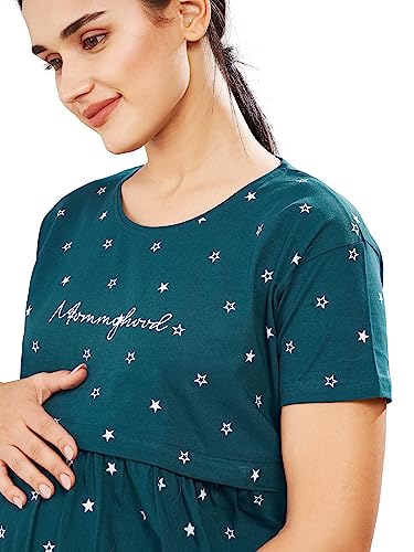 Image of Pastel Clip Women Cotton Star Printed Relaxed Maternity Night Suits for Women Feeding 7002-7003