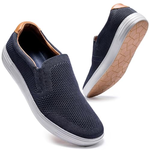 Image of konhill Mens Slip On Loafers Sneakers - Casual Knit Walking Shoes for Men, Lightweight Breathable Memory Foam Boat Shoes, Comfortable Slip-On Driving Loafers for Work Travel Beach
