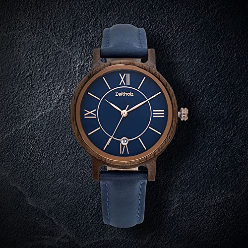 Zeitholz-Wooden-Watch-Women-Wooden-Watch-Gifts-Analog-Watch-Date-New-Rosenbach-Collection-36mm-Natural-Wood-Japanese-Quartz-Movement-Leather-Strap