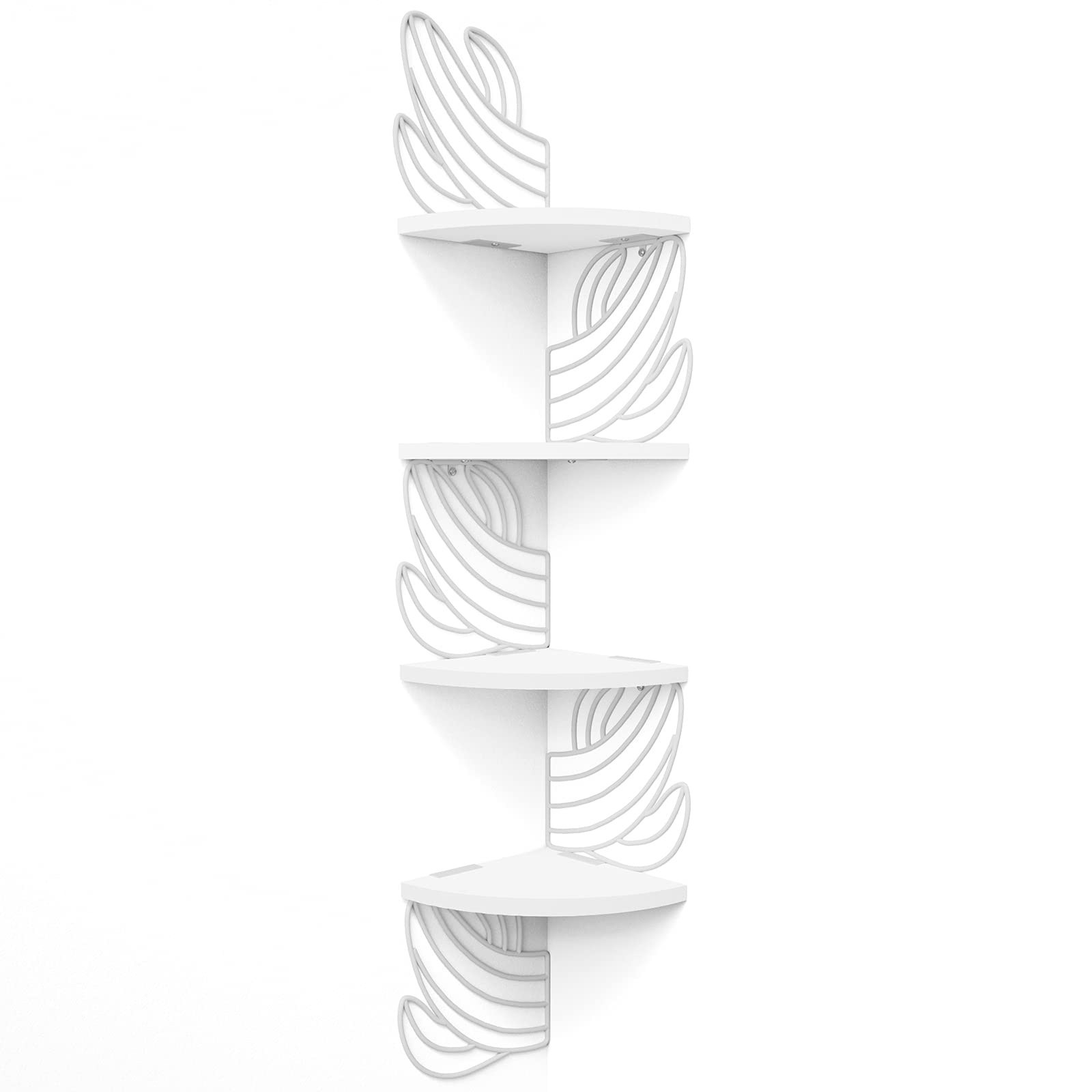 Alsonerbay Corner Shelf Wall Mount, 4 Tier Floating Shelves for Wall Storage, Rustic Wood Shelves for Bedroom Living Room Bathroom Kitchen Office (White Cactus)