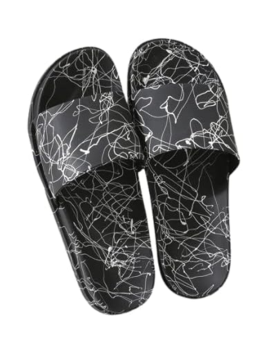 شبشب رجالي طبي للجنسين للسير مصنوع من جلد مرن مريح من كبيبوت، لون أسود بخطوط بلون أبيض، 45 EU عريض