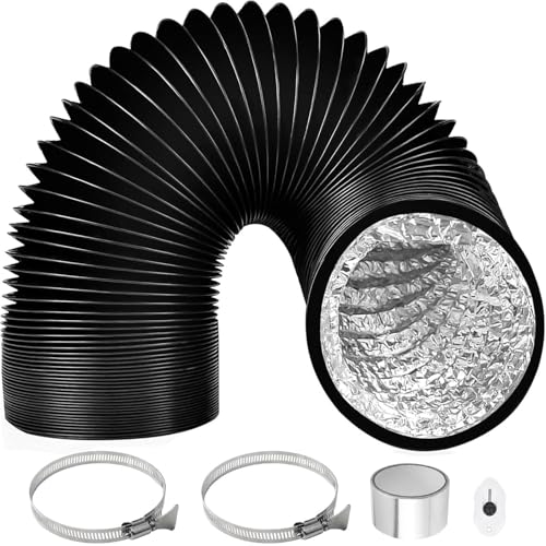 ComPDCVD Manguera de ventilación de PVC de 150 mm 3m Negro Tubo Flexible de Salida con 2 Abrazaderas y Cinta de película de aluminio Manguera de Aire para Extractor de Aire Climatización Secadora