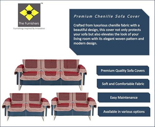 Image of Premium Chenille Woven Anti-Slip 7 Seater Sofa Cover with Arm Rest | L-Shape Sofa Seat Protector for Living Room | Durable & Stylish Slipcover - Maroon - 3D