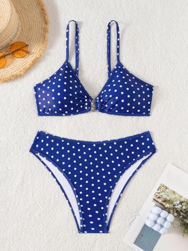 Image of Fanuerg Women's Triangle Bikini Sets O Ring Linked Two Piece Swimsuits Floral Printed Cheeky Bathing Suit
