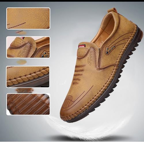 Breathable, Non-Slip Leather Trainers for Men, Men's Casual Summer Breathable Soft Sole Loafers Lightweight Driving Shoes Handmade Walking Loafers4