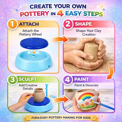 Image of MiniExplorer Pottery Wheel Kit for Kids - DIY Battery Operated Pottery Making and Painting Set with Clay, Sculpting Tools, Arts and Crafts Toy for Boys Girls Age 5+, Creative Activity Gift