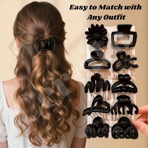 Image of Cerrito Small Hair Claw Clips for Women & Girls - Matte Nonslip Clamps with Strong Hold for Thick & Thin Hair, Neutral Mini Hair Accessories for Everyday Styling (6 Pcs, Black)