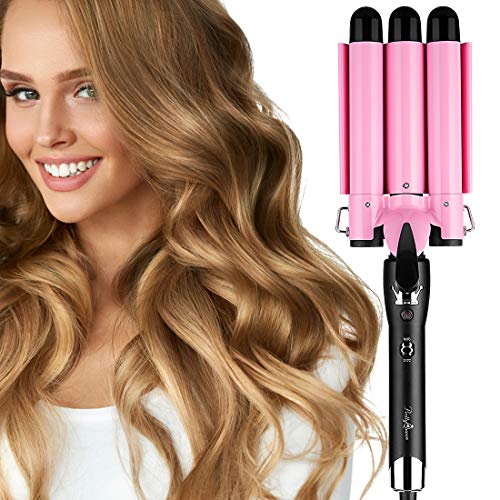 Hair Curling Iron 1 inch 3 Barrel Hair Crimper Ceramic Two Gear Temperature Control Hair Waving Styling Tools (Pink Without LCD)