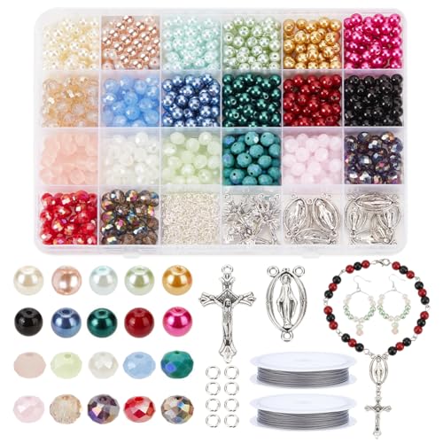 NBEADS Rosary Making Kit 1120 Pcs Necklace Making Set Rosary Prayer Making Supplies Necklace Set Cross Beads Kit for Easter Bracelet Jewelry Making