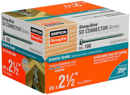 Simpson Strong-Tie SD9212R100-R - Tornillos Strong Drive SD #9 x 2-1/2 pulgadas con Cabeza Hexagonal de 1/4 Inch, Recubrimiento Galvanizado, Caja con 100 miniatura 2
