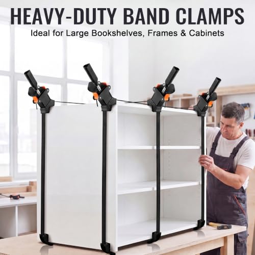 Image of Feekoon 13 FT Belt Band Strap Clamps for Woodworking, Quick Release Band Clamps with 4 Corner Claws, Thick and Sturdy Belt Clamp, Adjustable Picture Frame Clamp Tool (12 Pack)