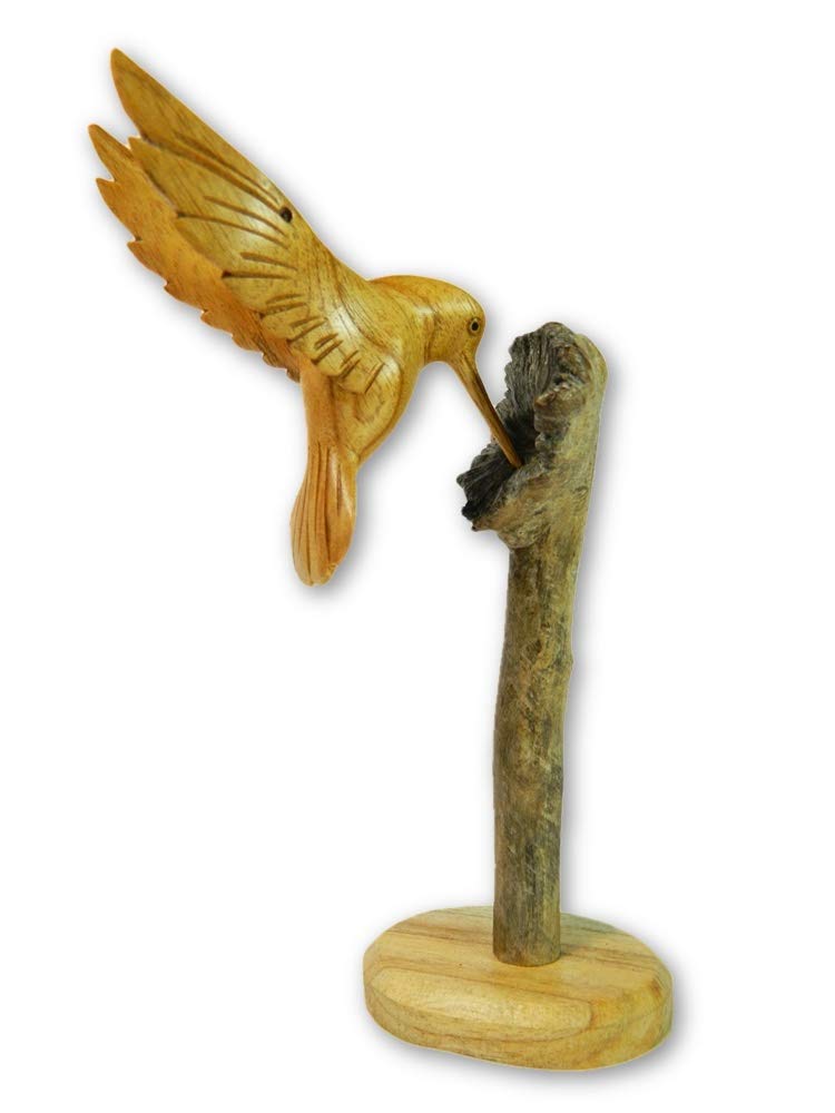 Thai Gifts Brown Hand Carved Humming Bird - Single On Parasite Wood