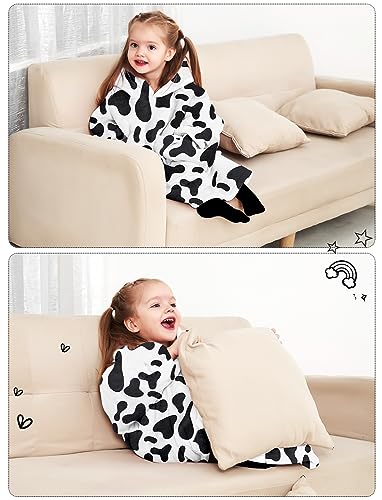 Image of KFUBUO Wearable Blanket Hoodie for Kids With Pocket Toddlers 2-6 Year Old | Cow, Sherpa, Heavy Material, Oversized Sweatshirt Blanket, Kids Blanket, Girl Boy Gifts, Cozy Gifts for Kids