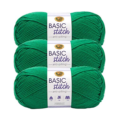 Image of Lion Brand Yarn Basic Stitch Anti-Pilling Yarn for Crocheting, Knitting, and Crafts, Grass, 3 Pack