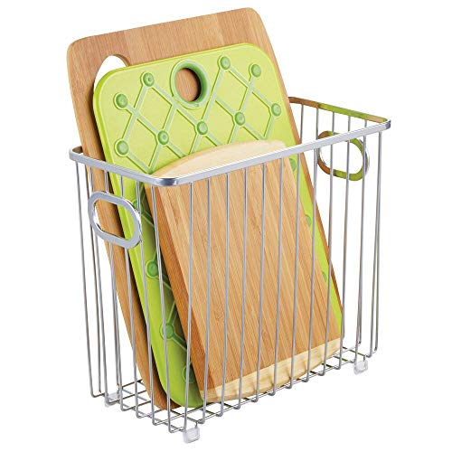 mDesign Cesta de metal para cocina – Versátiles organizadores de cocina o despensa – Cesto de alambre compacto y universal con asas integradas – plateado