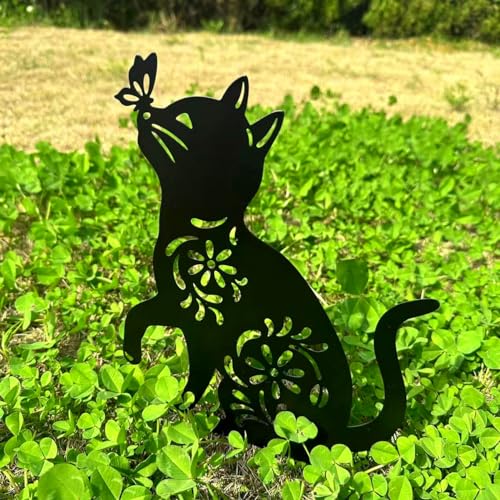 QBMYCN Cat Metal Garden Stakes Decorative,2 Pack Black Cat Silhouette Statues,for Yard Garden - Image 2